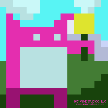 Animated loop of a pink 2D pixel art character eating a flower.
